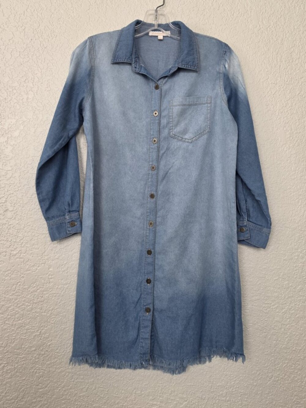 G Collection Blue Denim Button Front Shirt Dress Belted Pockets Petite PS - Picture 9 of 11